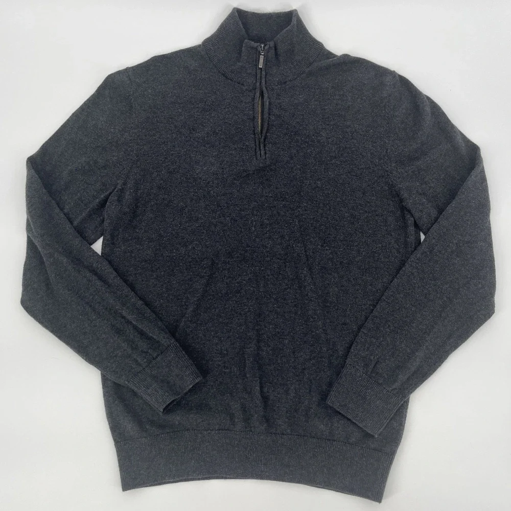 Wallin & Bros Mens 100% Cotton Sweater 1/4‎ Zip Gray Pullover Long Sleeve Medium